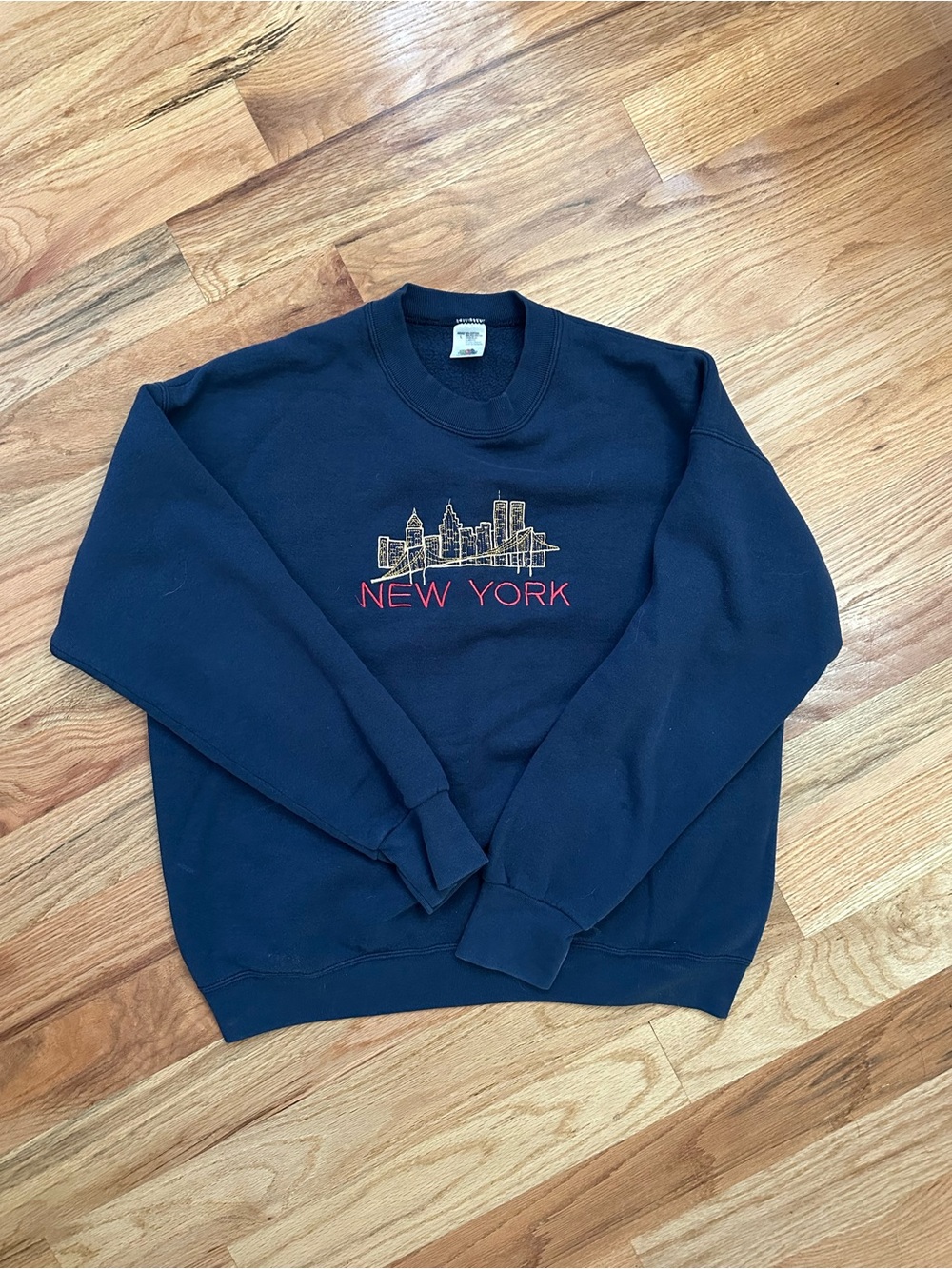 New York Embroidered Navy Crewneck Sweatshirt